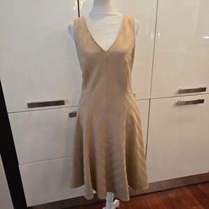 VTG Linea Domani 90s Solid Plaid Sleeveless Midi A-Line Dress Tan Size 10 Womens